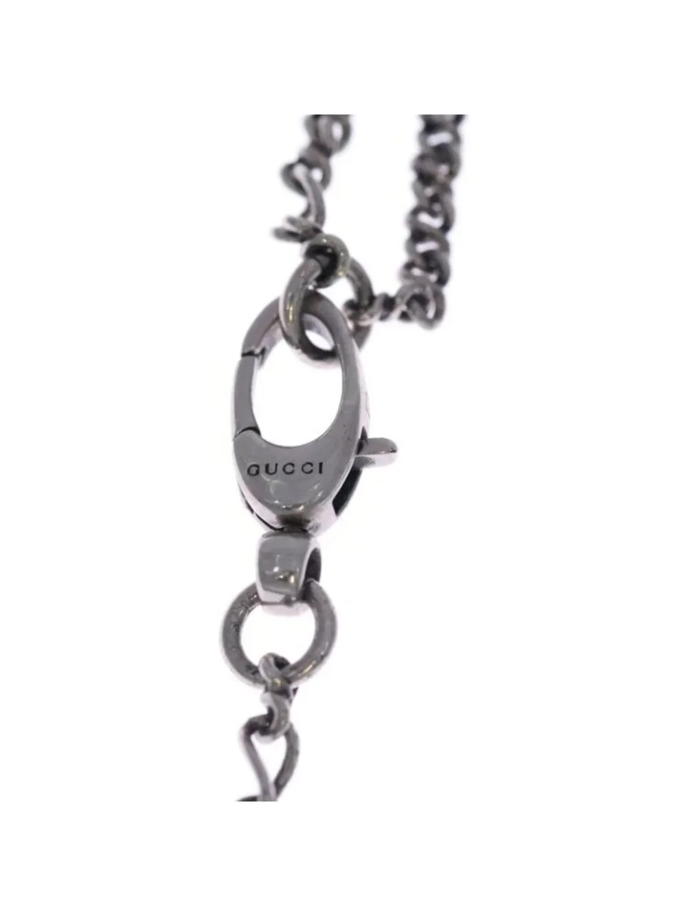 Gucci Lion Head Black Crystal Necklace Pendant Chain Silver - Picture 5 of 6